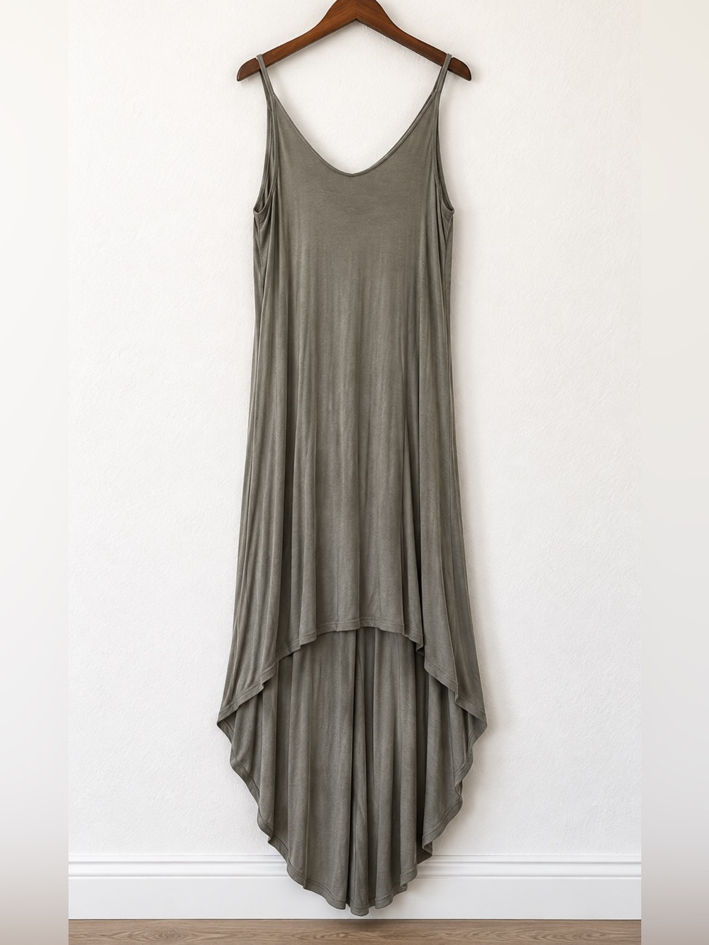 C’isa Sage Green High Low Boho Maxi Slip Dress Medium